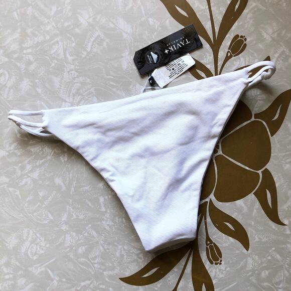 Tavik Revolve White Asher Ribbed Side Knot Moderate Coverage Swim Bikini Bottom - Picture 3 of 10